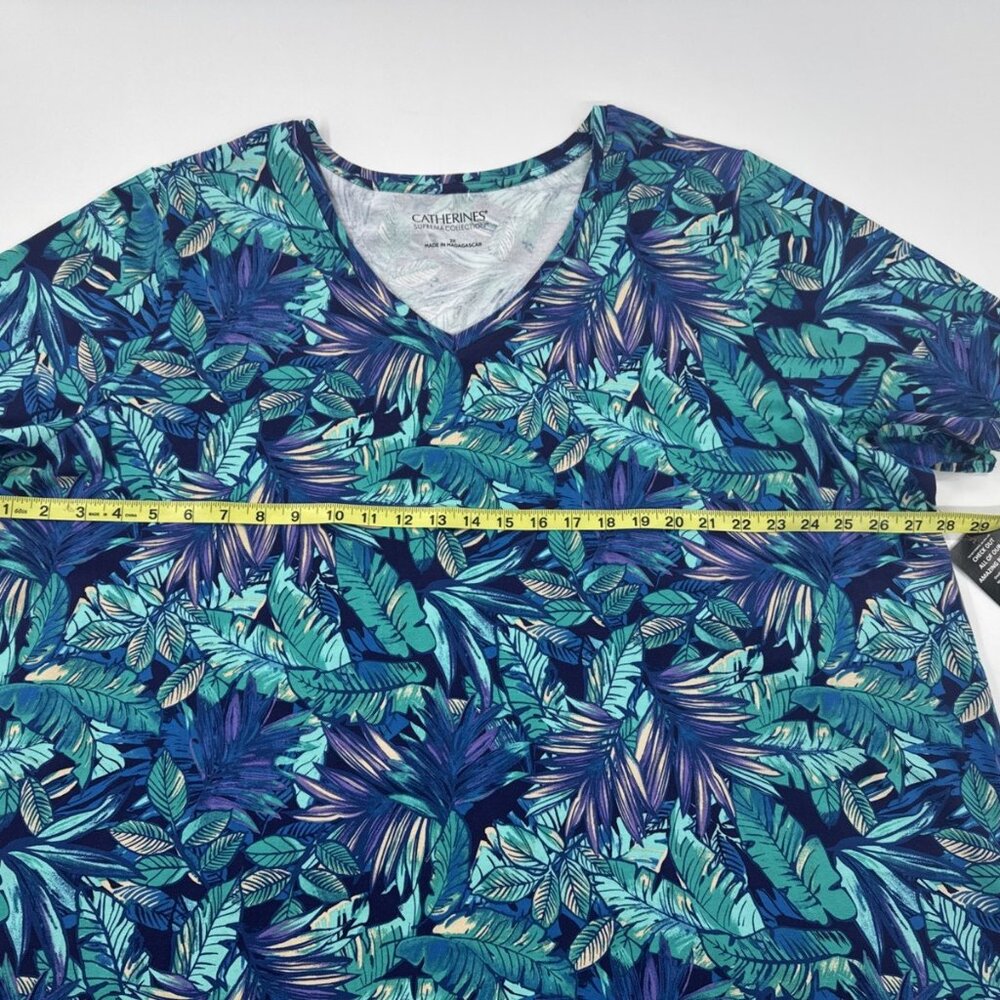 Catherines Suprema Tropical T Shirt Women's 2X Short Sleeve Blue V Neck NEW - Picture 8 of 11